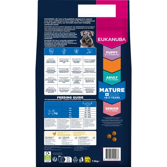 Eukanuba Hundefutter Trocken mit frischem Huhn für kleine Rassen, Premium Trockenfutter für reife Hunde, 7,5 kg
