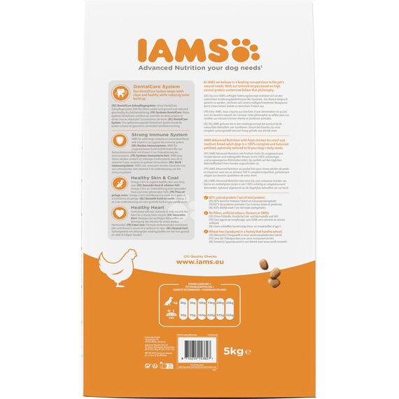 IAMS Hundefutter trocken mit Huhn - Trockenfutter für erwachsene Hunde ab 1 Jahr, geeignet für kleine & mittelgroße Hunde, 5 kg