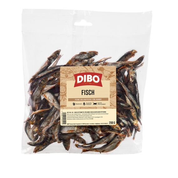 DIBO Fisch 200g-Beutel | Sprotte | Baltic Hering, getrocknet, Snack oder Leckerli für Hunde, Barf Topping, Hundefutter | wertvolle Omega-3- und Omega-6-Fettsäuren | als Snack für Katzen geeignet