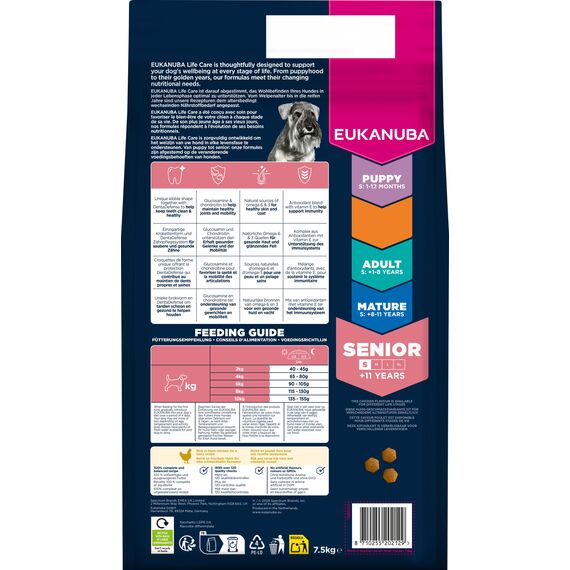 Eukanuba Senior Hundefutter mit frischem Huhn für kleine Rassen, Premium Trockenfutter für ältere Hunde, 7,5 kg