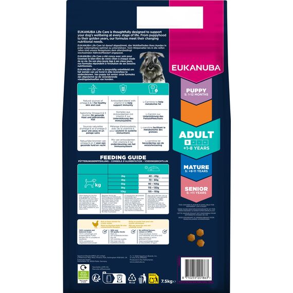 Eukanuba Hundefutter Trocken mit frischem Huhn für kleine Rassen, Premium Trockenfutter für ausgewachsene Hunde, 7,5 kg