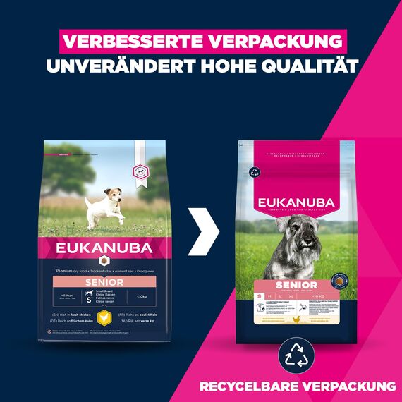 Eukanuba Senior Hundefutter mit frischem Huhn für kleine Rassen, Premium Trockenfutter für ältere Hunde, 7,5 kg