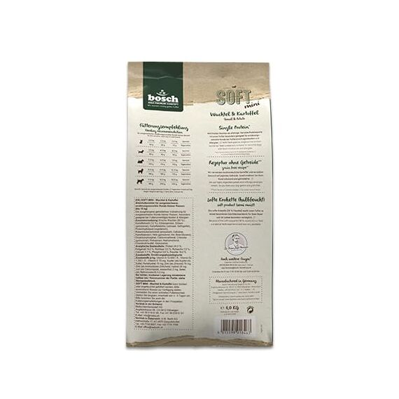Bosch HPC Soft Mini Wachtel & Kartoffel | halbfeuchtes Hundefutter für ausgewachsene Hunde Kleiner Rassen | Single Protein | Grain-Free | 1 x 1 kg (Packung mit 2)