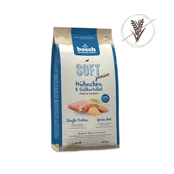 Bosch HPC Soft Junior Hühnchen & Süßkartoffel | halbfeuchtes Hundefutter für wachsende Hunde Aller Rassen | Single Protein | Grain-Free | 1 x 2.5 kg (Packung mit 2)