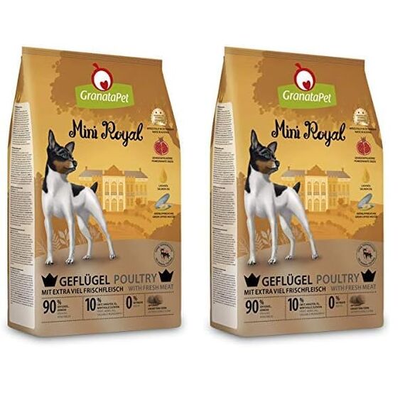 GranataPet Mini Royal Geflügel, Trockenfutter für Hunde, Hundefutter ohne Getreide & ohne Zuckerzusatz, Alleinfuttermittel für ausgewachsene Hunde, 1 kg (Packung mit 2)