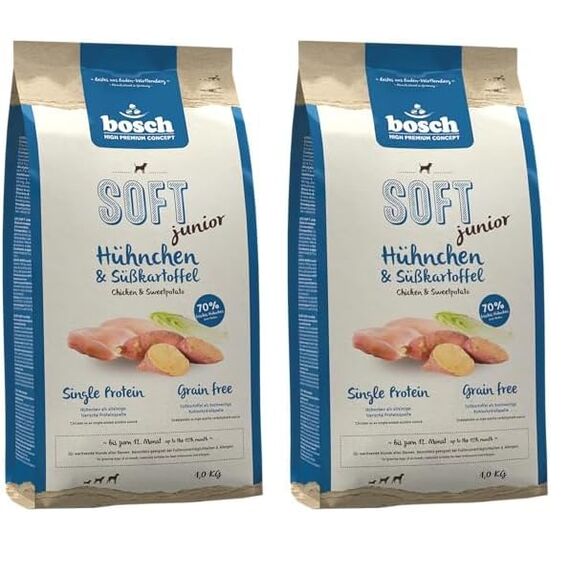 Bosch HPC Soft Junior Hühnchen & Süßkartoffel | halbfeuchtes Hundefutter für wachsende Hunde Aller Rassen | Single Protein | Grain-Free | 1 x 2.5 kg (Packung mit 2)