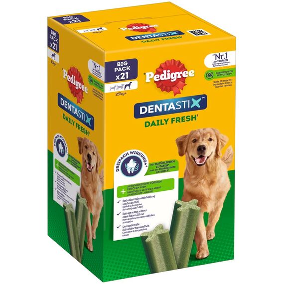 Pedigree DentaStix Fresh Hundeleckerli für große Hunde, Kausnack gegen Zahnsteinbildung, Für gesunde Zähne und einen frischen Atem, 4 er Pack, 4 x 28 Stück