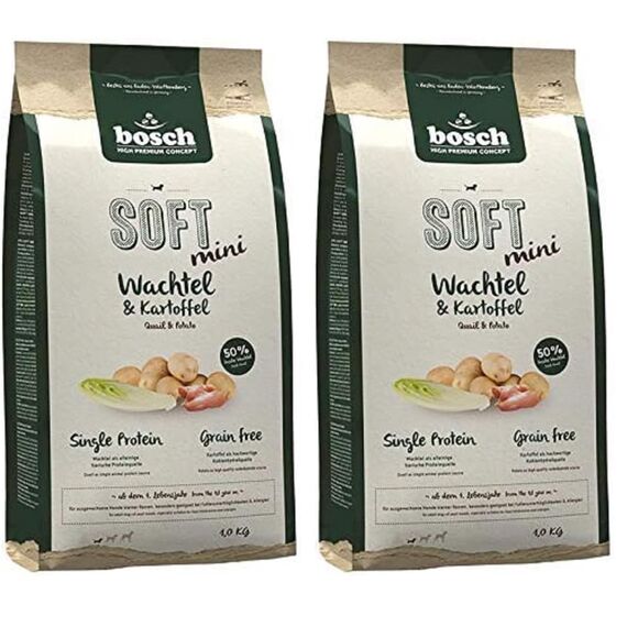 Bosch HPC Soft Mini Wachtel & Kartoffel | halbfeuchtes Hundefutter für ausgewachsene Hunde Kleiner Rassen | Single Protein | Grain-Free | 1 x 1 kg (Packung mit 2)