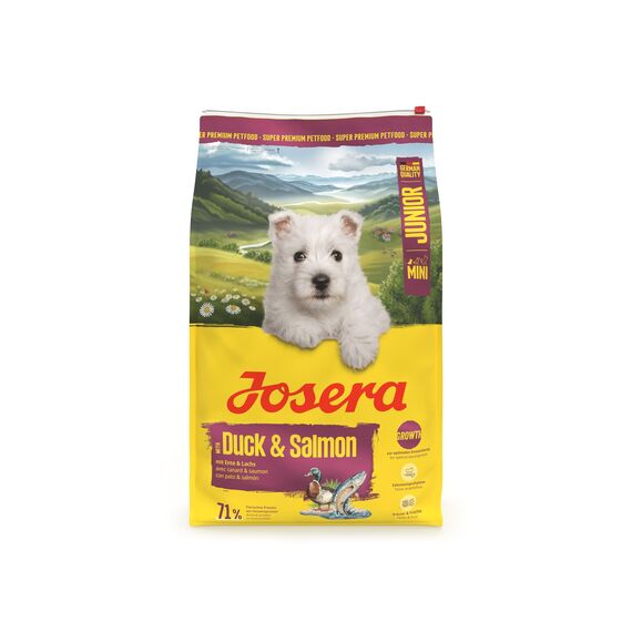 JOSERA Mini Junior Ente & Lachs (1 x 10 kg) | Premium Trockenfutter für wachsende Hunde bis 10 kg ab der 6. Woche | Welpenfutter zur optimalen Entwicklung | kleine Kroketten | glutenfrei | 1er Pack