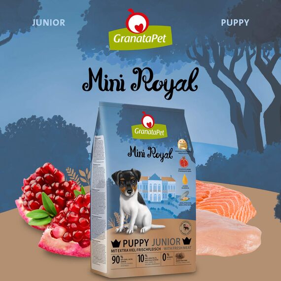 GranataPet Mini Royal Junior, Trockenfutter für Hunde, Hundefutter ohne Getreide & ohne Zuckerzusatz, Alleinfuttermittel für Welpen 1 kg