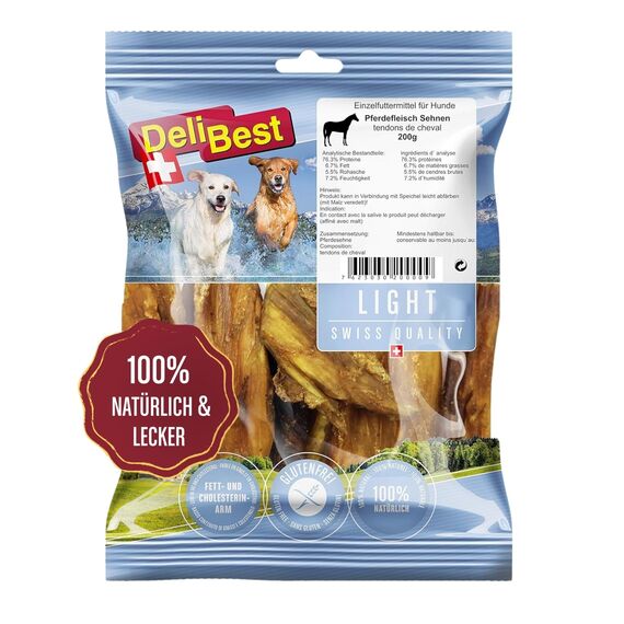 DeliBest Light Pferdesehnen I Dental Sticks I Hundesnacks getreidefrei I natürlicher Hunde Zahnsteinentferner I Kauartikel aus Pferdefleisch für Hunde I Hundezahnpflege Snack 200g
