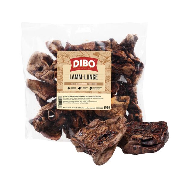 DIBO Lammlunge, 250g-Beutel, der kleine Naturkau-Snack oder Leckerli für Zwischendurch, Hundefutter, Qualitätskauartikel ohne Chemie