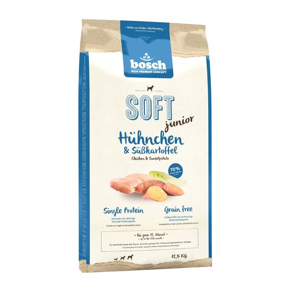 bosch HPC SOFT Junior Hühnchen & Süßkartoffel | halbfeuchtes Hundefutter für wachsende Hunde aller Rassen | Single Protein | grain-free | 1 x 12.5 kg