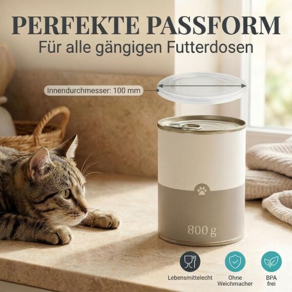 HUND IST KÖNIG Dosendeckel für Tierfutter (3 Stück) - Robuste Deckel für Katzen & Hundefutter Dosen - Tierfutter bleibt lange frisch Dosen schließen Gerüche ein - 800g Dosendeckel