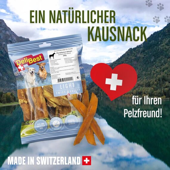 DeliBest Light Pferdesehnen I Dental Sticks I Hundesnacks getreidefrei I natürlicher Hunde Zahnsteinentferner I Kauartikel aus Pferdefleisch für Hunde I Hundezahnpflege Snack 200g