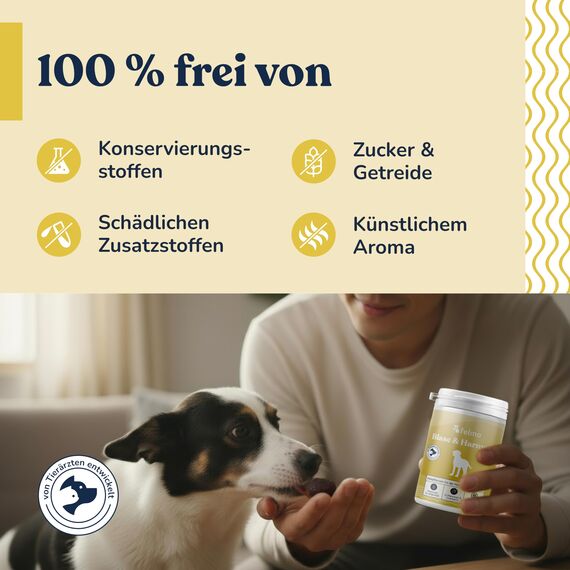 Snack für Hunde mit Cranberries & D-Mannose, ca. 70 Stück – Getreide- & Zuckerfrei mit Ackerschachtelhalm, Löwenzahn, pflanzliche Zutaten in Verbindung mit Blase & Harnwege
