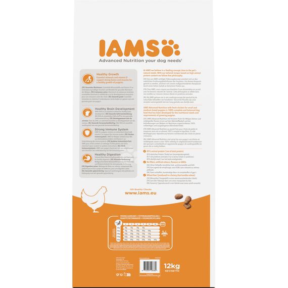 IAMS Junior Hundefutter trocken mit Huhn - Welpenfutter für Welpen im Alter von 1-12 Monaten, geeignet für kleine & mittelgroße Rassen, 12 kg