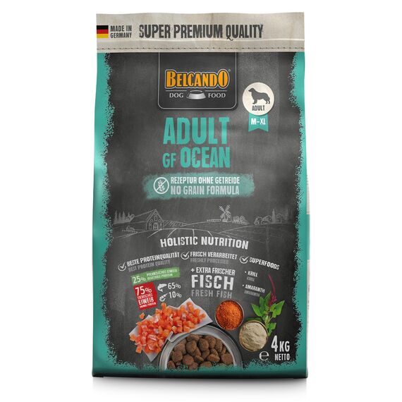 BELCANDO Adult GF Ocean [4 kg] getreidefreies Hundefutter | Sortenreines Trockenfutter ohne Getreide mit Fisch | Alleinfutter für ausgewachsene Hunde ab 1 Jahr