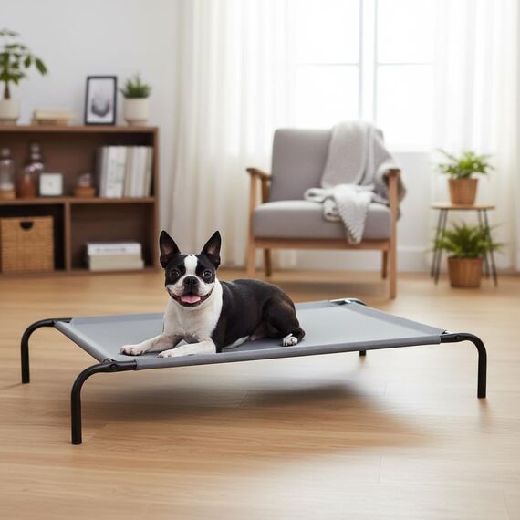 Amazon Basics Kühlendes erhöhtes Hund Haustierbett, Grau, Größe L, L 130 x B 80 x H 19 cm