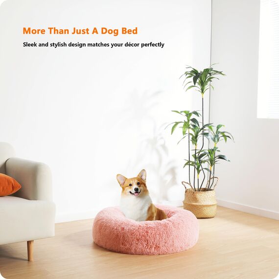 HMTOPE Orthopädisches Hundebett rund Hundekissen Hundesofa Katzenbett Donut Kuscheliges Hundekorb Waschbar, 70 cm Ø, Rosa