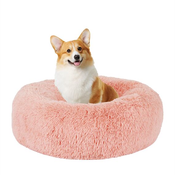HMTOPE Orthopädisches Hundebett rund Hundekissen Hundesofa Katzenbett Donut Kuscheliges Hundekorb Waschbar, 70 cm Ø, Rosa