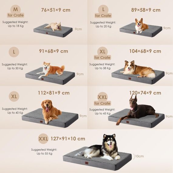 EHEYCIGA Orthopädisches Hundebett Mittelgroße Hunde 89x58x9cm, Hundekissen Waschbar Flauschig,Hundematte Hundematratze für Kiste, Grau