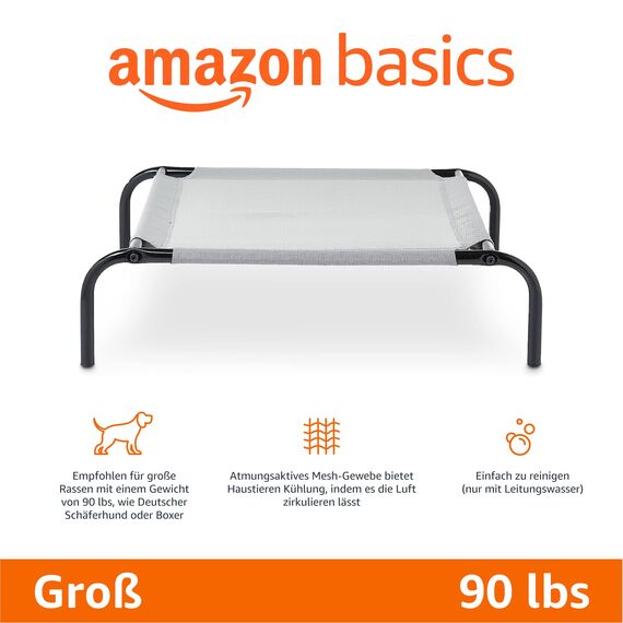 Amazon Basics Kühlendes erhöhtes Hund Haustierbett, Grau, Größe L, L 130 x B 80 x H 19 cm