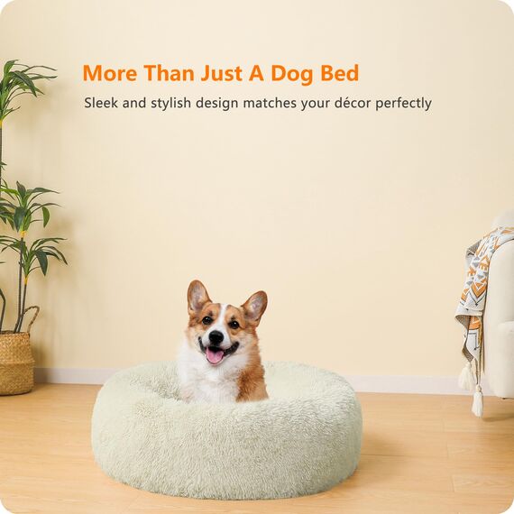 HMTOPE Orthopädisches Hundebett rund Hundekissen Hundesofa Katzenbett Donut Kuscheliges Hundekorb Waschbar, 70 cm Ø, Beige