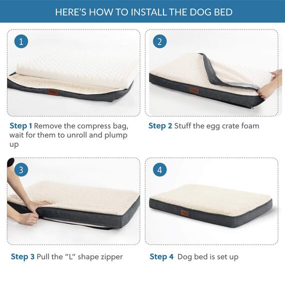 BEDSURE orthopädisches Hundebett kleine Hunde - 76x51x7.6cm Hundekissen flauschig Hundematte waschbar Hundematratze in grau für kleine Hunde