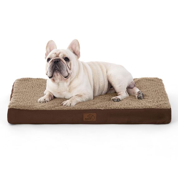 BEDSURE orthopädisches Hundebett kleine Hunde - 76x51x7.6cm Hundekissen flauschig Hundematte waschbar Hundematratze in braun für kleine Hunde