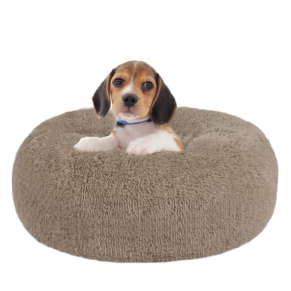 HMTOPE Orthopädisches Hundebett rund Hundekissen Hundesofa Katzenbett Donut Kuscheliges Hundekorb Waschbar, 60 cm Ø, Kamelbraun