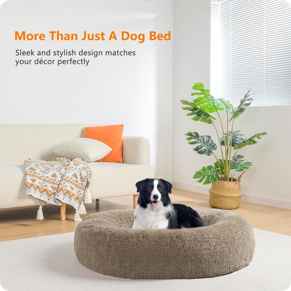 HMTOPE Orthopädisches Hundebett rund Hundekissen Hundesofa Katzenbett Donut Kuscheliges Hundekorb Waschbar, 90 cm Ø, Kamelbraun