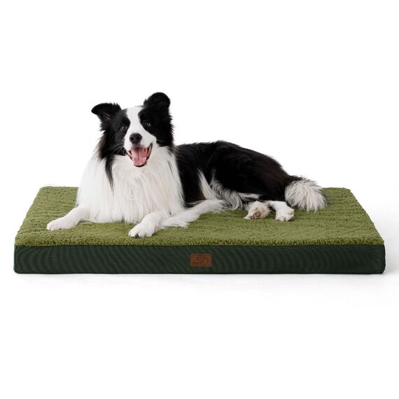 BEDSURE orthopädisches Hundebett Grosse Hunde - 91x69x7.6cm Hundekissen flauschig Hundematte waschbar Hundematratze in dunkelgrün für große Hunde