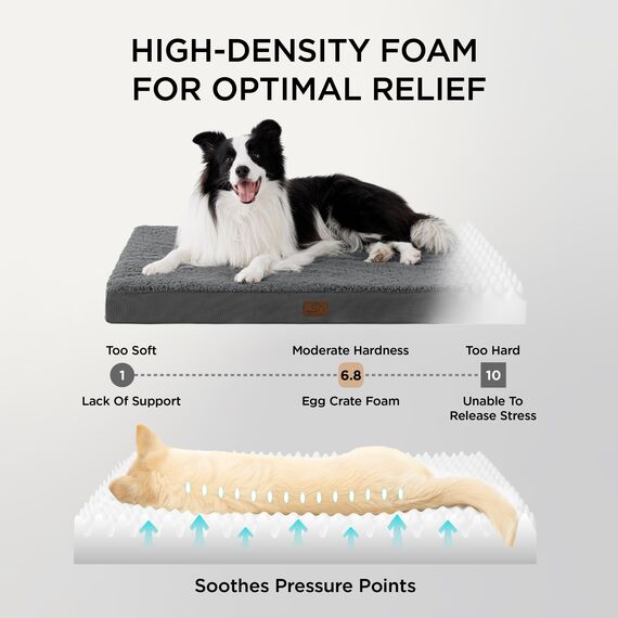BEDSURE orthopädisches Hundebett Grosse Hunde - 112x81x7.6cm Hundekissen waschbar Hundematte mit abnehmbarem Plüsch-Sherpa-Bezug Hundematratze Rutschfester Unterseite in dunkelgrau für große Hunde