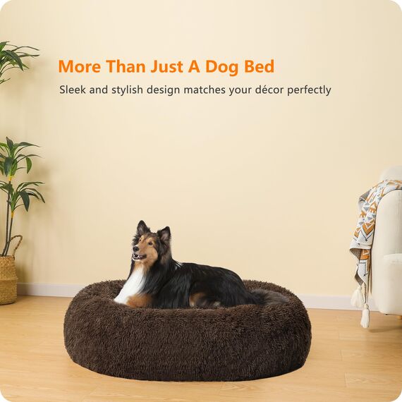 HMTOPE Orthopädisches Hundebett rund Hundekissen Hundesofa Katzenbett Donut Kuscheliges Hundekorb Waschbar, 80 cm Ø, Braun