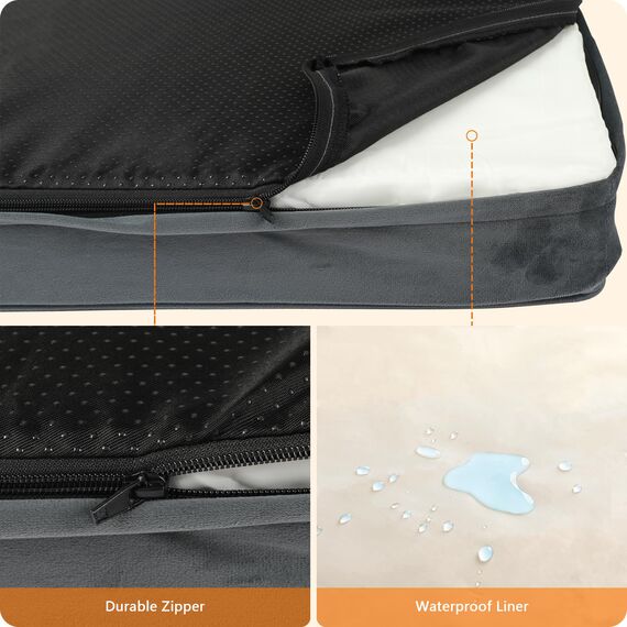HMTOPE Orthopädisches Hundebett, 10cm Dicke Hundekissen für Mittelgroße Hunde, Grosse Hunde, Abnehmbar und Waschbar Hundematte, rutschfeste Unterseite, Wasserdichtes Innenfutter, 112 cm, Dunkelgrau