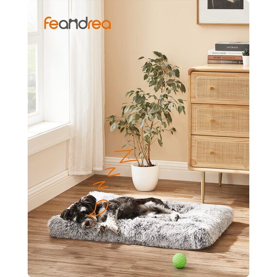 Feandrea Hundebett, Hundekissen, Flauschige Hundematte, Langer Plüsch, 80 x 50 cm, weiche Polsterung, maschinenwaschbar, multifunktional, Ombré-Grau PGW201G01