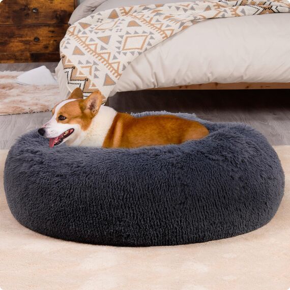 HMTOPE Orthopädisches Hundebett rund Hundekissen Hundesofa Katzenbett Donut Kuscheliges Hundekorb Waschbar, 70 cm Ø, Dunkelgrau