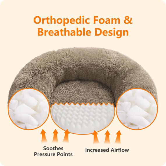 HMTOPE Orthopädisches Hundebett rund Hundekissen Hundesofa Katzenbett Donut Kuscheliges Hundekorb Waschbar, 90 cm Ø, Kamelbraun