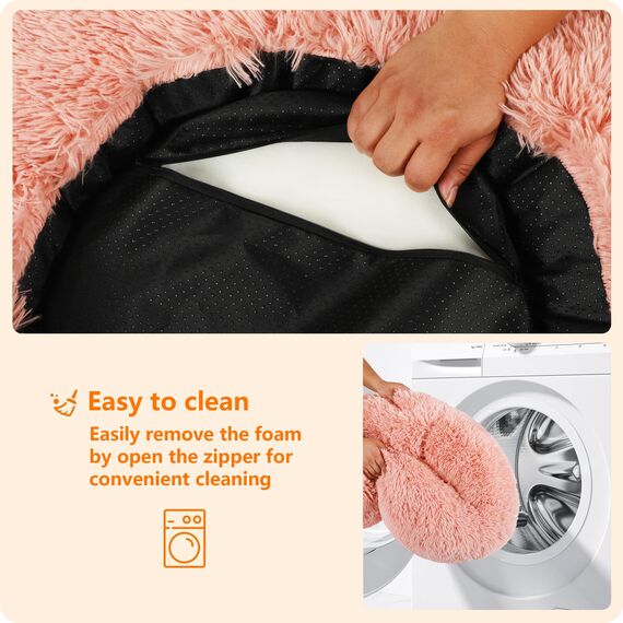 HMTOPE Orthopädisches Hundebett rund Hundekissen Hundesofa Katzenbett Donut Kuscheliges Hundekorb Waschbar, 70 cm Ø, Rosa