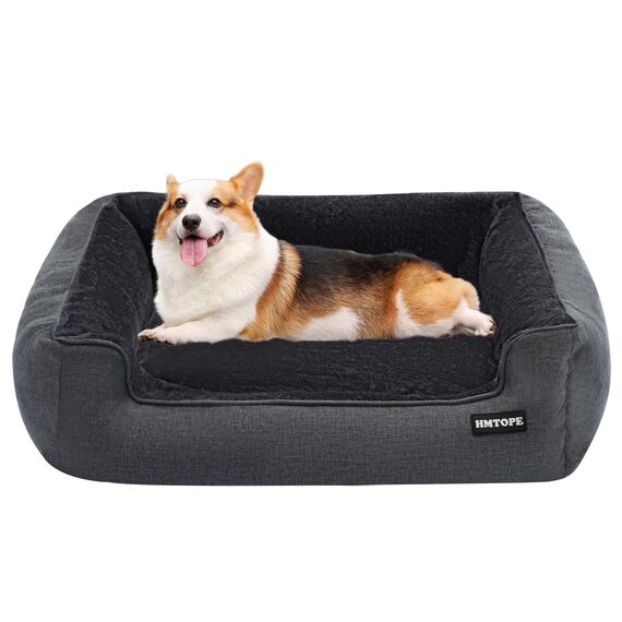 HMTOPE Hundebett, Hundesofa, Hundekissen, Hundekörbchen Abnehmbar und waschbar, Dunkelgrau, 90 x 75 x 25 cm