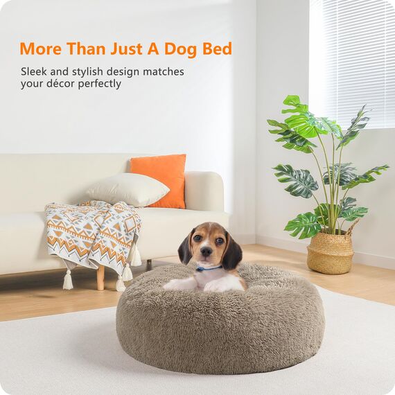 HMTOPE Orthopädisches Hundebett rund Hundekissen Hundesofa Katzenbett Donut Kuscheliges Hundekorb Waschbar, 60 cm Ø, Kamelbraun