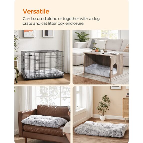 Feandrea Hundebett, Hundekissen, Flauschige Hundematte, Langer Plüsch, 80 x 50 cm, weiche Polsterung, maschinenwaschbar, multifunktional, Ombré-Grau PGW201G01