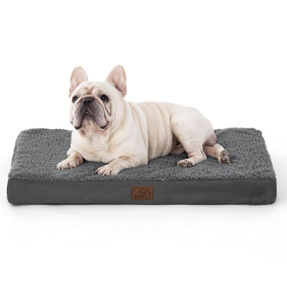 BEDSURE orthopädisches Hundebett kleine Hunde - 76x51x7.6cm Hundekissen flauschig Hundematte waschbar Hundematratze in dunkelgrau für kleine Hunde