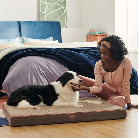 BEDSURE orthopädisches Hundebett Grosse Hunde - 91x69x7.6cm Hundekissen flauschig Hundematte waschbar Hundematratze in braun für große Hunde