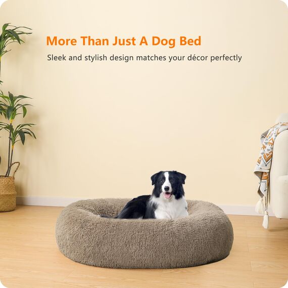 HMTOPE Orthopädisches Hundebett rund Hundekissen Hundesofa Katzenbett Donut Kuscheliges Hundekorb Waschbar, 90 cm Ø, Kamelbraun