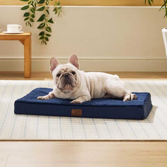 BEDSURE orthopädisches Hundebett kleine Hunde - 76x51x7.6cm Hundekissen flauschig Hundematte waschbar Hundematratze in Navyblau für kleine Hunde