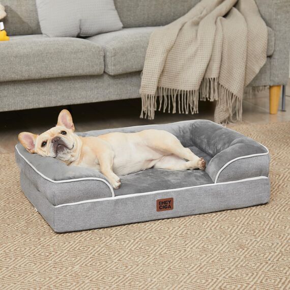EHEYCIGA Orthopädisches Hundebett Grosse Hunde, 91x68cm, Memory Foam Hundekorb Mittelgroße Hunde, Waschbar Hundesofa Wasserdicht rutschfest, Hundecouch mit Hohem Rand, Grau