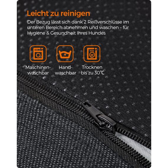 Feandrea Hundebett, Hundekissen in Leinenoptik, Hundekorb, erhöhte Ränder, rutschfeste Unterseite, Bezug abnehmbar waschbar, XXL, für extra große Hunde, 120 x 90 x 30 cm, dunkelgrau PGW013G01