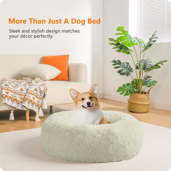 HMTOPE Orthopädisches Hundebett rund Hundekissen Hundesofa Katzenbett Donut Kuscheliges Hundekorb Waschbar, 70 cm Ø, Beige